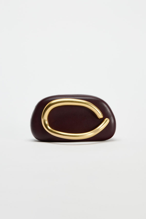 Curved Metal Box Bag in Burgundy