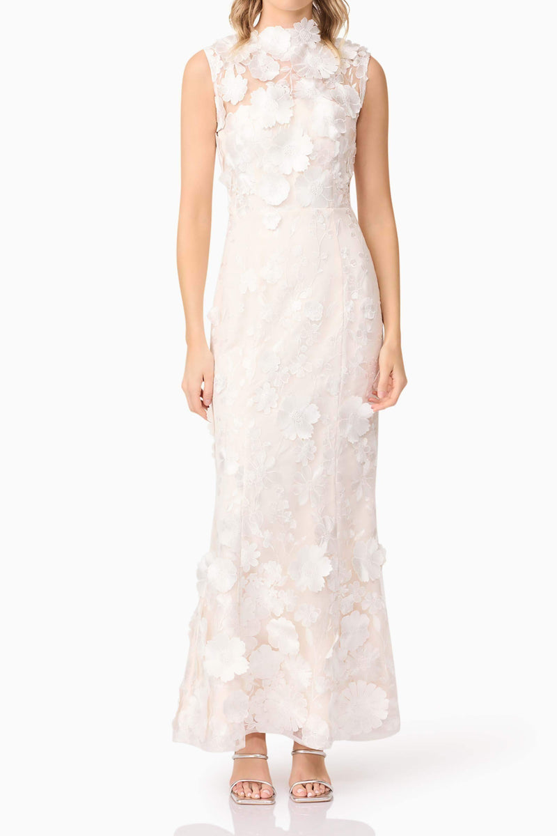 Yvette 3D flower embroidery Gown in White