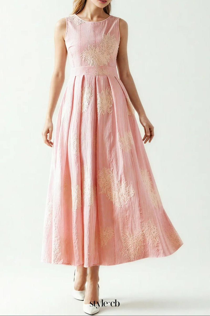 Crochet Sleeveless Backless Maxi Dress In Pink