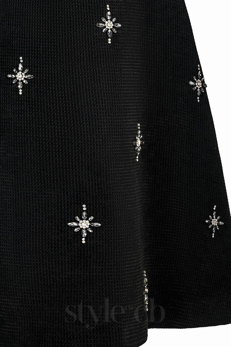 ELENOR A-LINE STONE TWEED MIDI DRESS