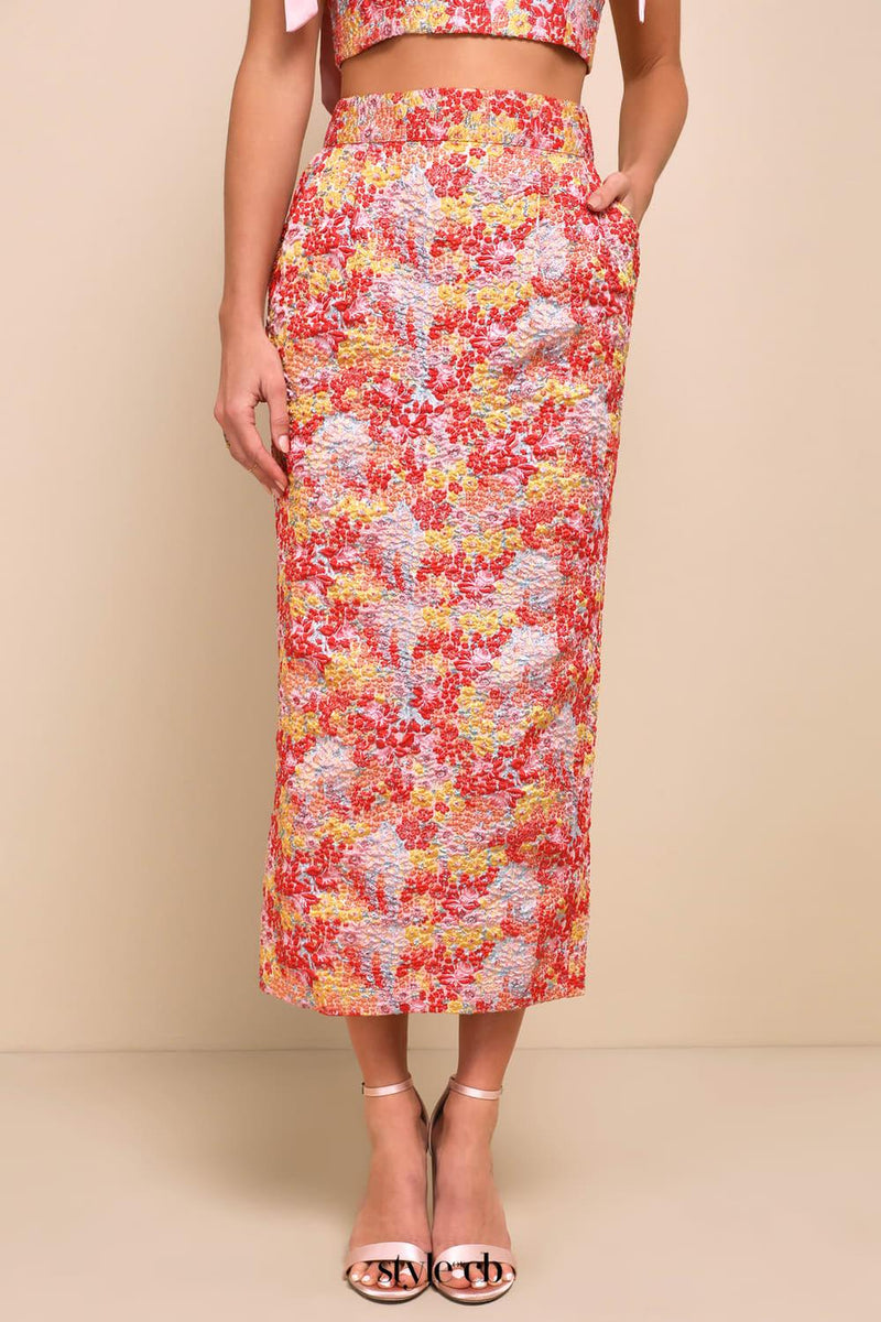 Pink Multi Metallic Tie-Strap Two-Piece Midi Dress