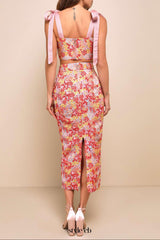 Pink Multi Metallic Tie-Strap Two-Piece Midi Dress