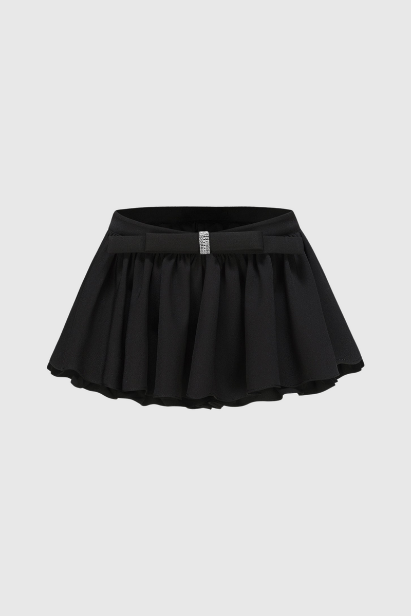 Ephai Ruched Chiffon Ruffle Two Piece Set - Black