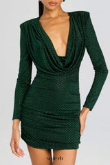 Erix Crystal Embellished Draped Mini Dress in green