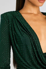 Erix Crystal Embellished Draped Mini Dress in green