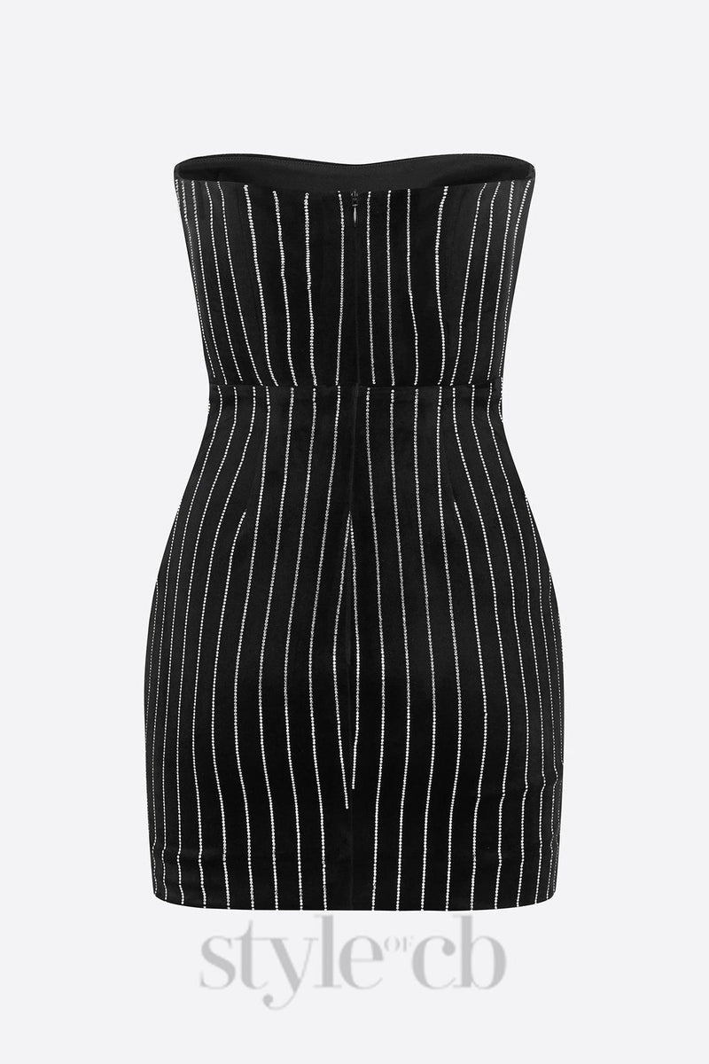 Erlina Crystal Pinstripe Strapless Mini Dress