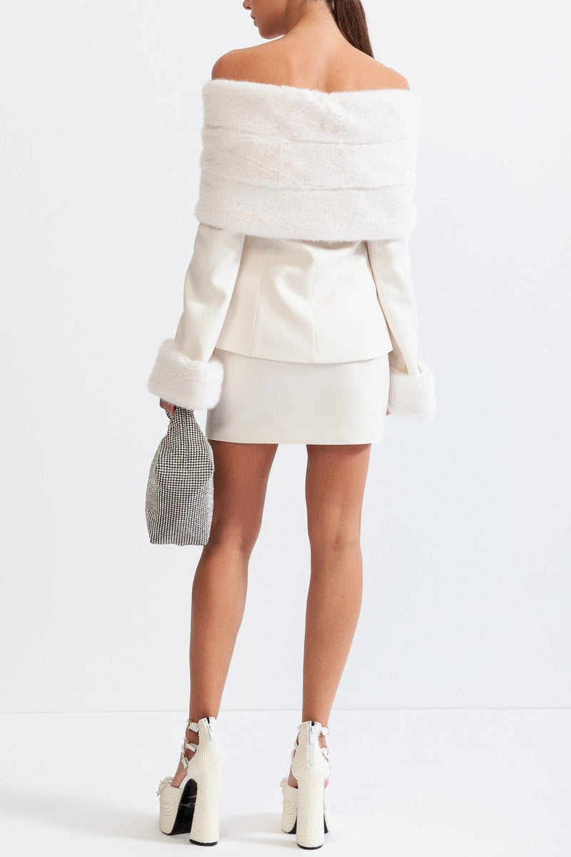 sharon Off Shoulder Faux Fur Two Piece Set