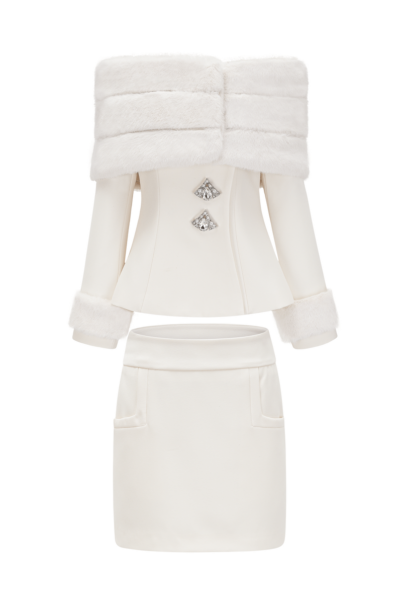 sharon Off Shoulder Faux Fur Two Piece Set