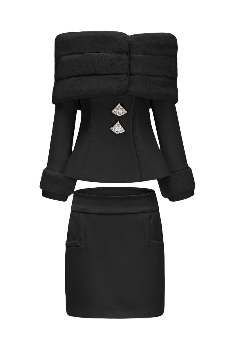 sharon Off Shoulder Faux Fur Two Piece Set