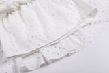 WHITE RUFFLES SKEW COLLAR TOPS & HIGH WAIST MIDI DRESS TWO PIECE SET
