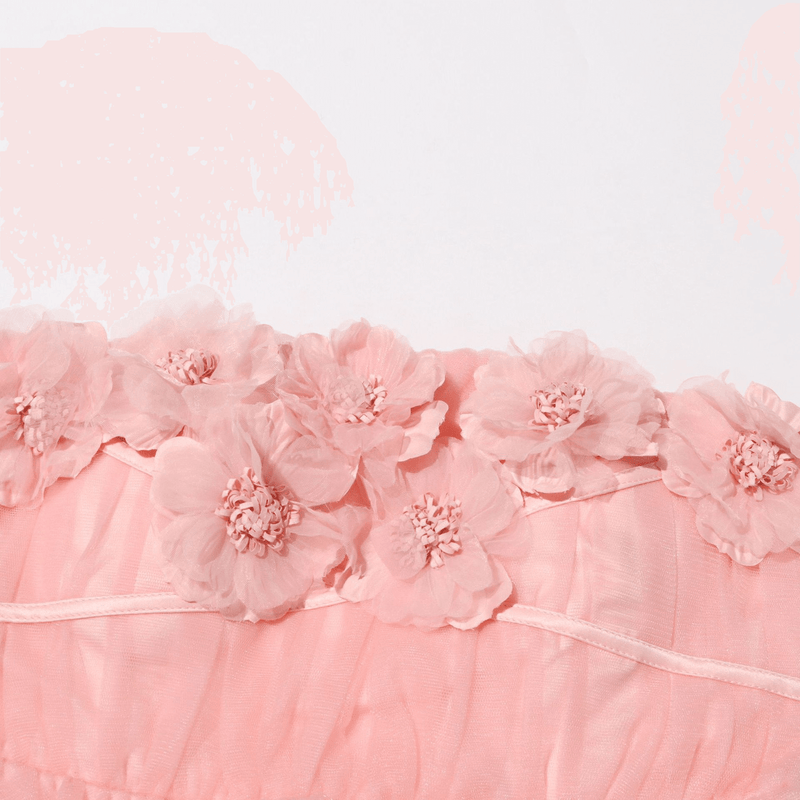FLOWER-APPLIQUÉ STRAPLESS MINI DRESS IN PINK