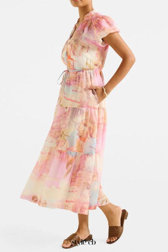 Puff Sleeves Tiered Midi Dress