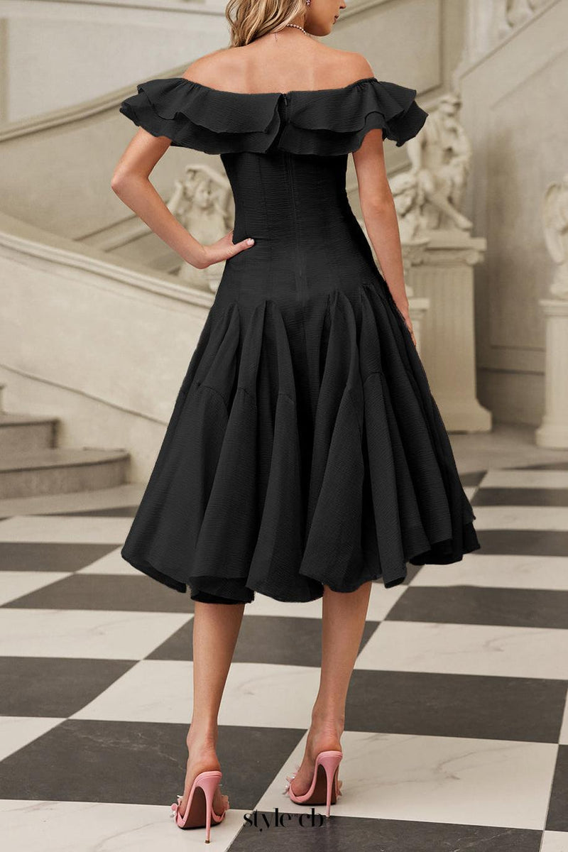 apphia Off Shoulder Ruffle Midi Dress In black