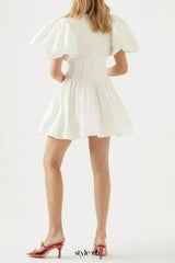 Puff Sleeve Mini Dress In White