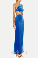 Gianni One Shoulder Velvet Cutout Maxi Dress
