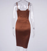 CHOCOLATE SATIN CORSET SLIP DRESS Matching Sets ohmogo 