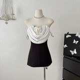 verna flower embellished strapless mini dress in black