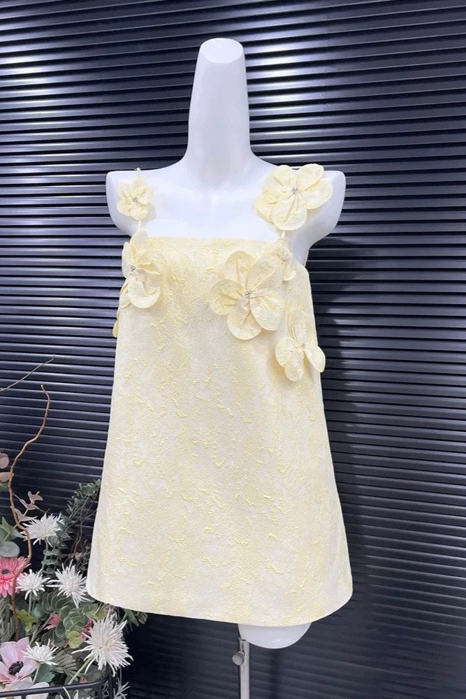 tracy floral jacquard mini dress in yellow