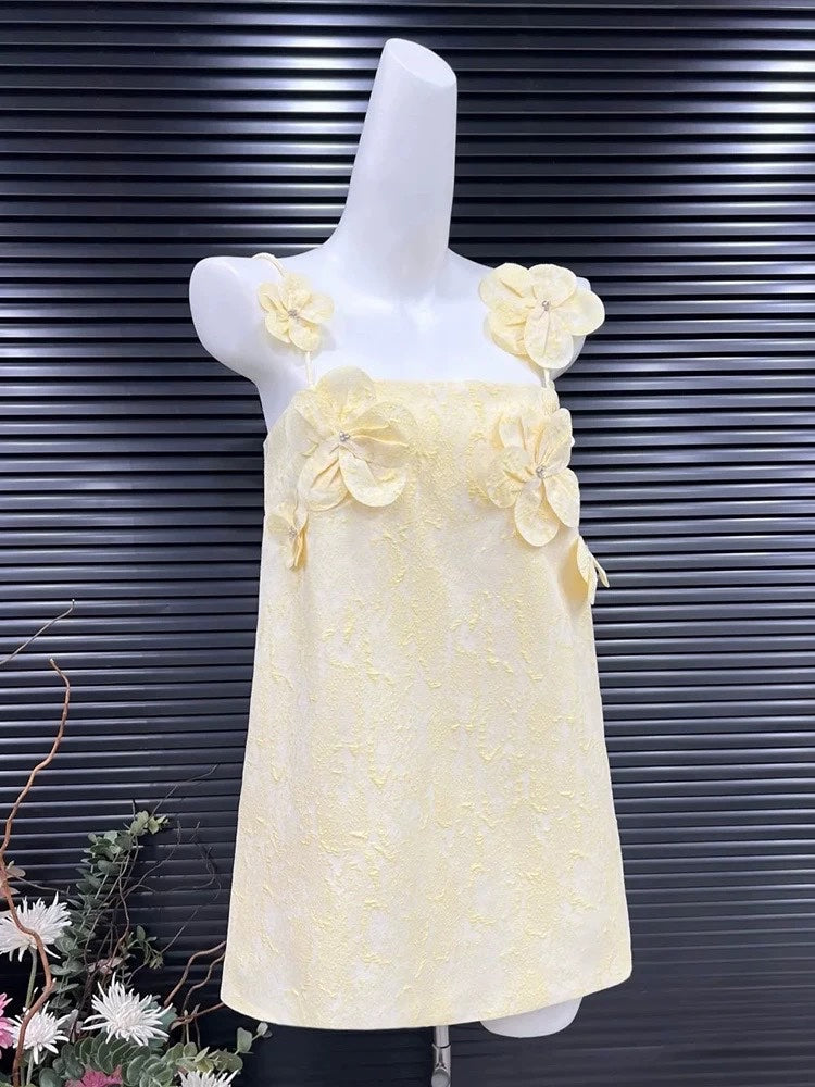 tracy floral jacquard mini dress in yellow