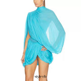 susanna Long Sleeve Fold Splice Mini Dress in blue