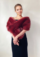 hulda Fur Shawl in wine red