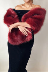 hulda Fur Shawl in wine red