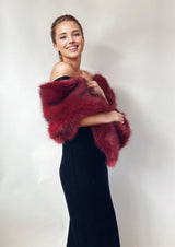 hulda Fur Shawl in wine red