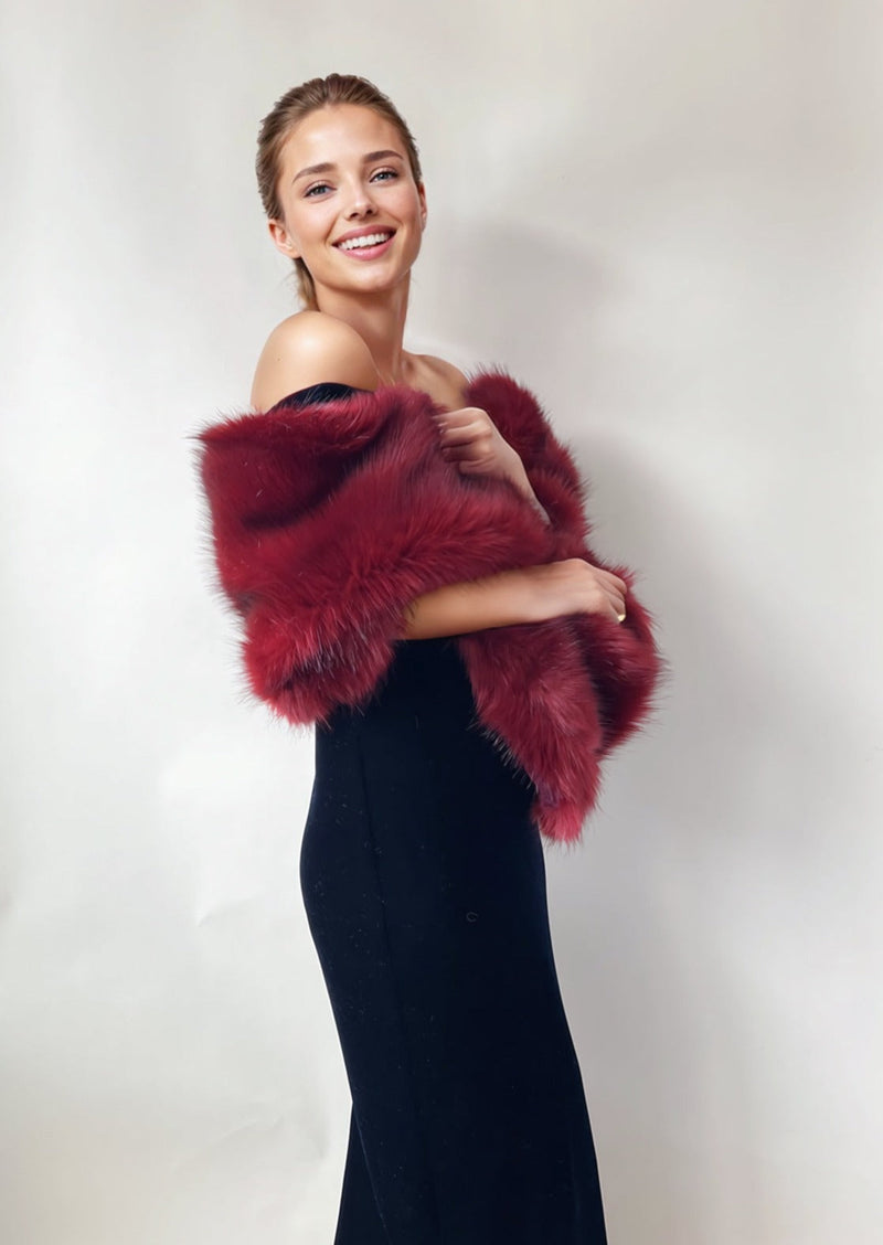 hulda Fur Shawl in wine red