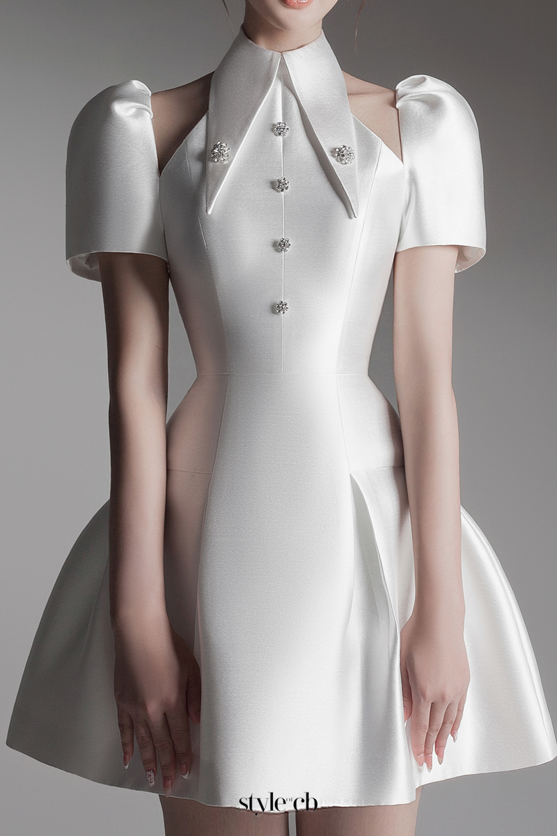 puff sleeve cut out a-line mini dress in apricot