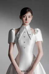 puff sleeve cut out a-line mini dress in apricot