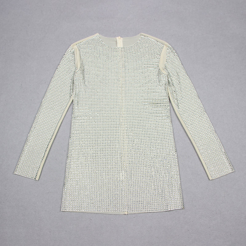 LONG SLEEVE CRYSTAL DRESS IN IVORY