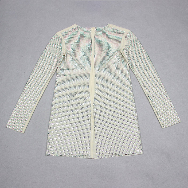 LONG SLEEVE CRYSTAL DRESS IN IVORY