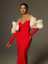 sarah Off Shoulder Flower Bandage Maxi Dress In Red