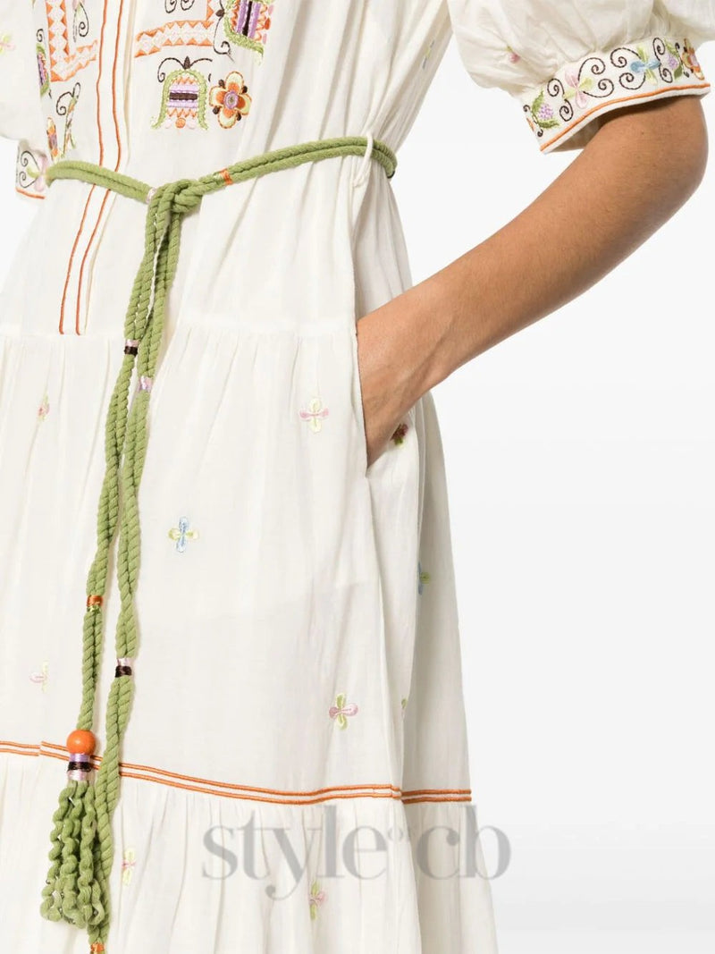 LOVELLA FLORAL-EMBROIDERED MIDI DRESS