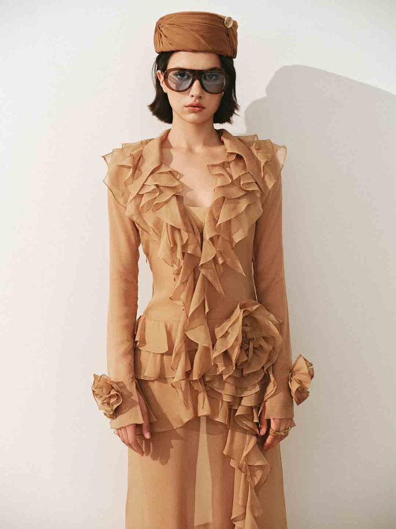 josephine Multi-layered ruffles maxi dress in brown