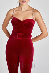 Kalene Diamante Chain Velvet Jumpsuit