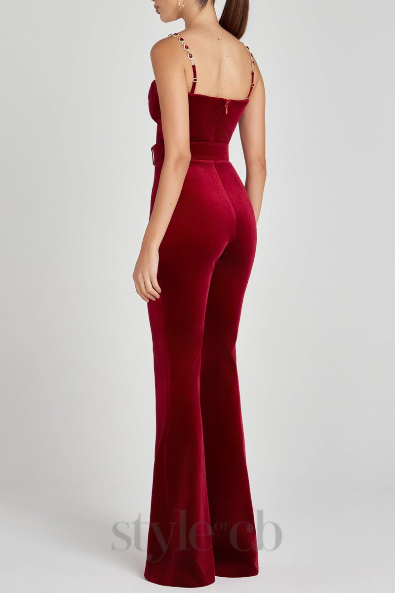 Kalene Diamante Chain Velvet Jumpsuit