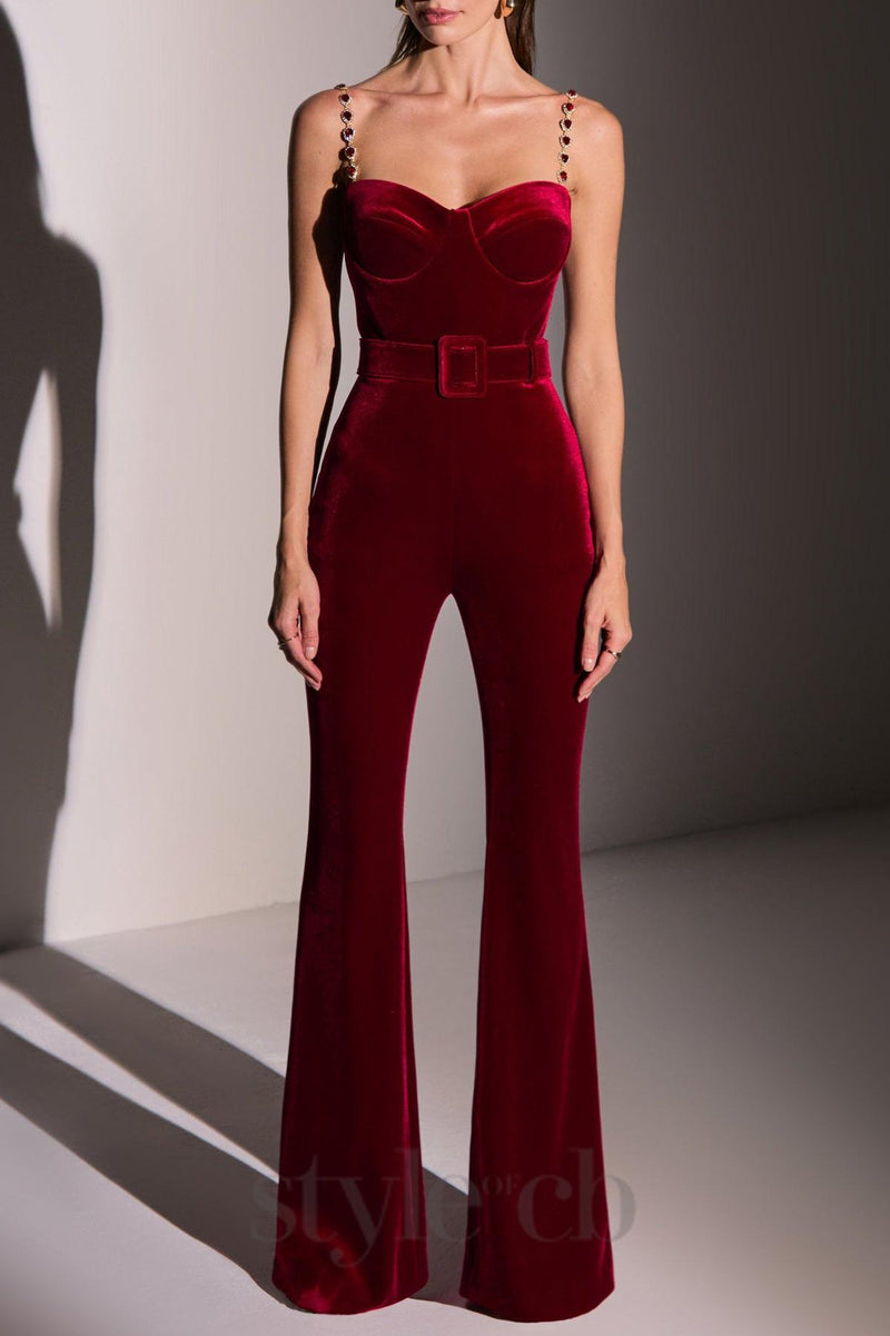 Kalene Diamante Chain Velvet Jumpsuit