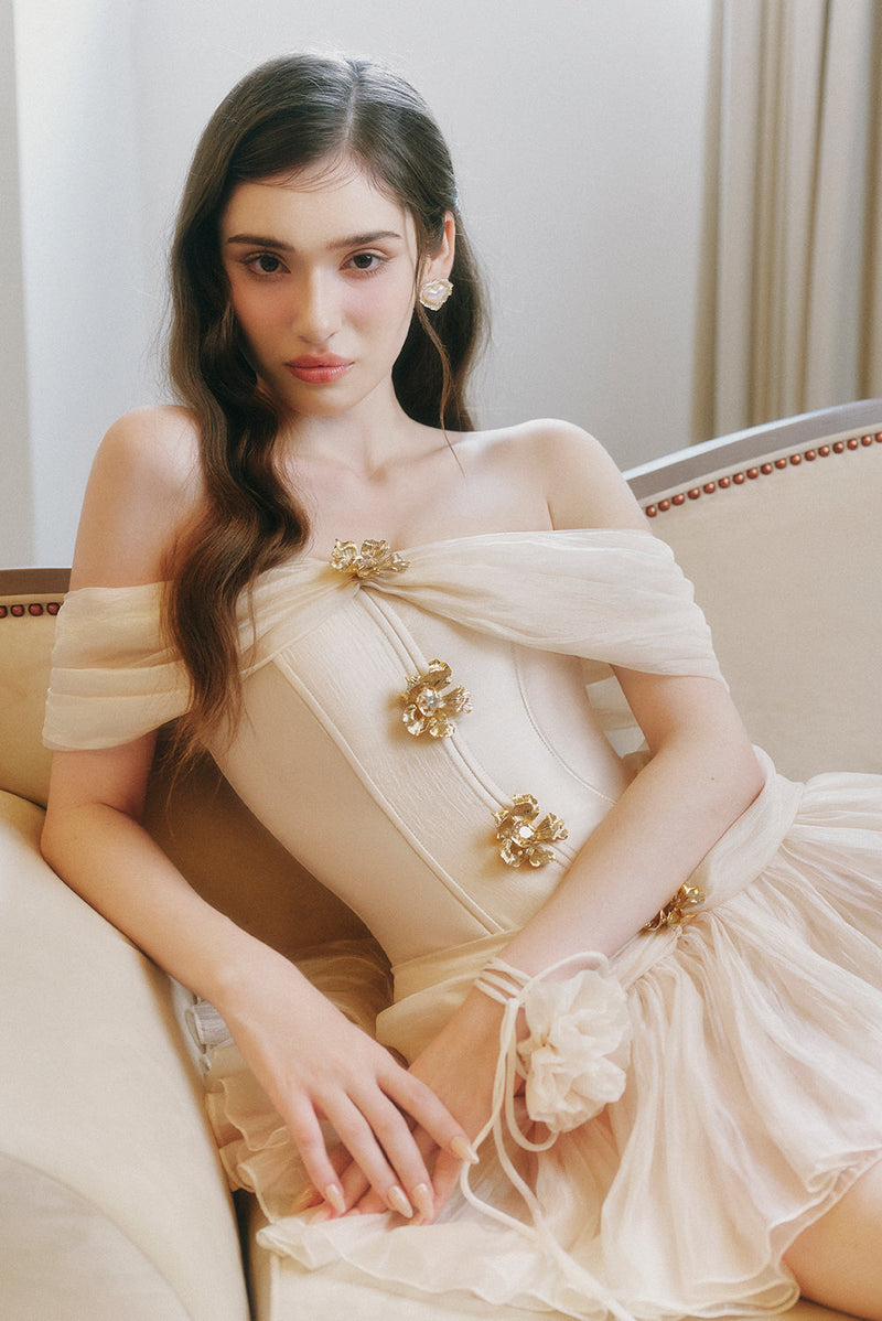 Emerald Fit and Flare Corset Waist Chiffon Mini Dress