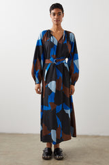 LEANNA DRESS - BLUE MULTI COLOR BLOCK