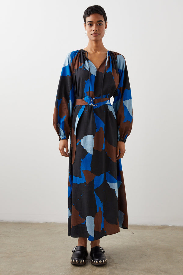LEANNA DRESS - BLUE MULTI COLOR BLOCK