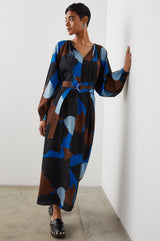 LEANNA DRESS - BLUE MULTI COLOR BLOCK