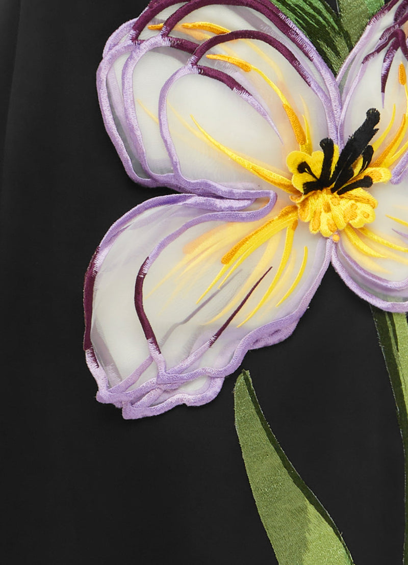 Lucinda Appliqué Floral Maxi Dress in black