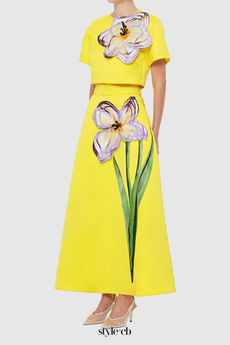 Indie Appliqué Sleeve Iris Print set in Yellow