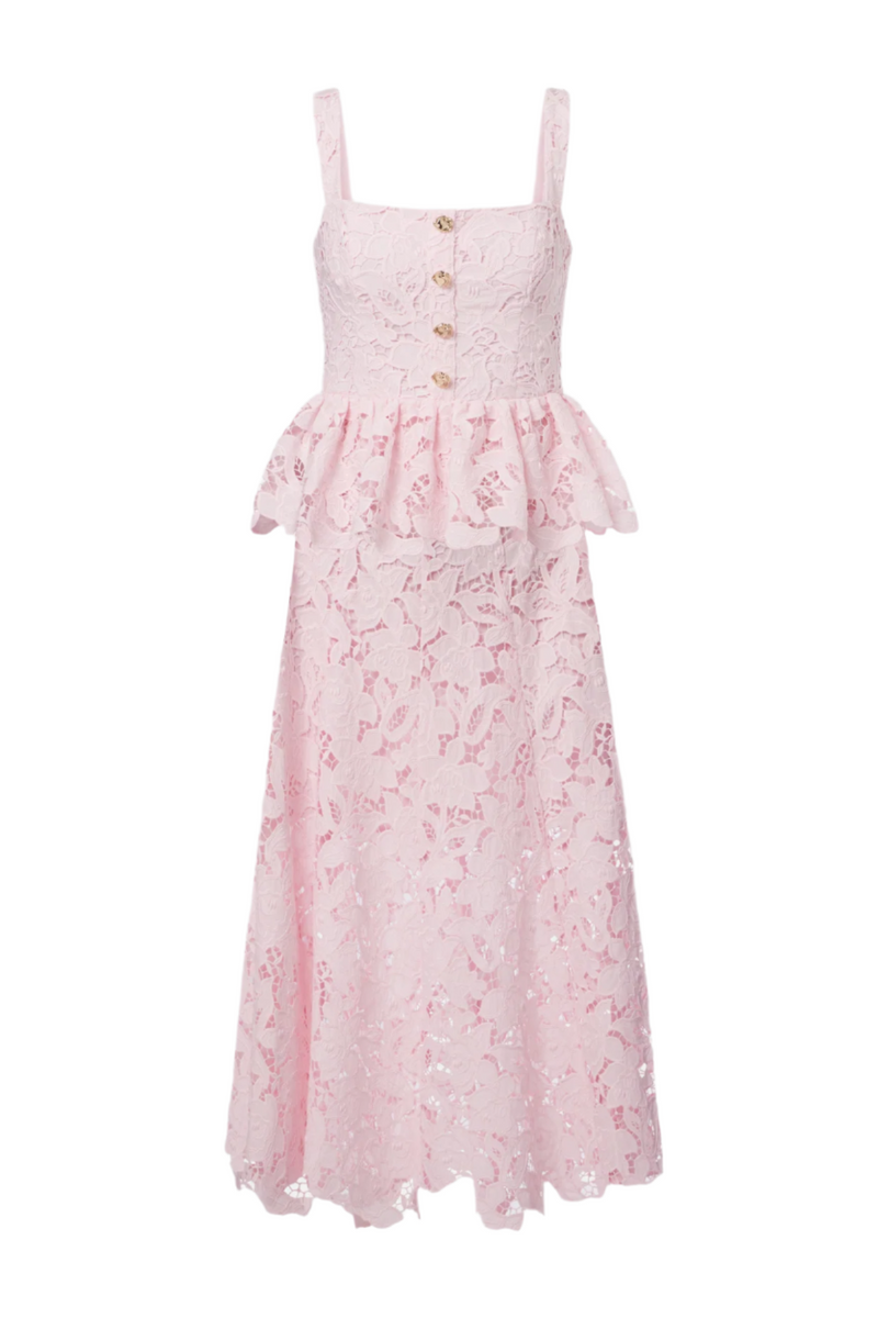 Pink Lace Peplum Midi Dress