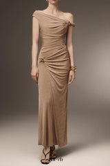 Deline Sheath Gathered Spandex Ankle Length Dress