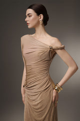 Deline Sheath Gathered Spandex Ankle Length Dress