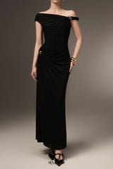 Deline Sheath Gathered Spandex Ankle Length Dress