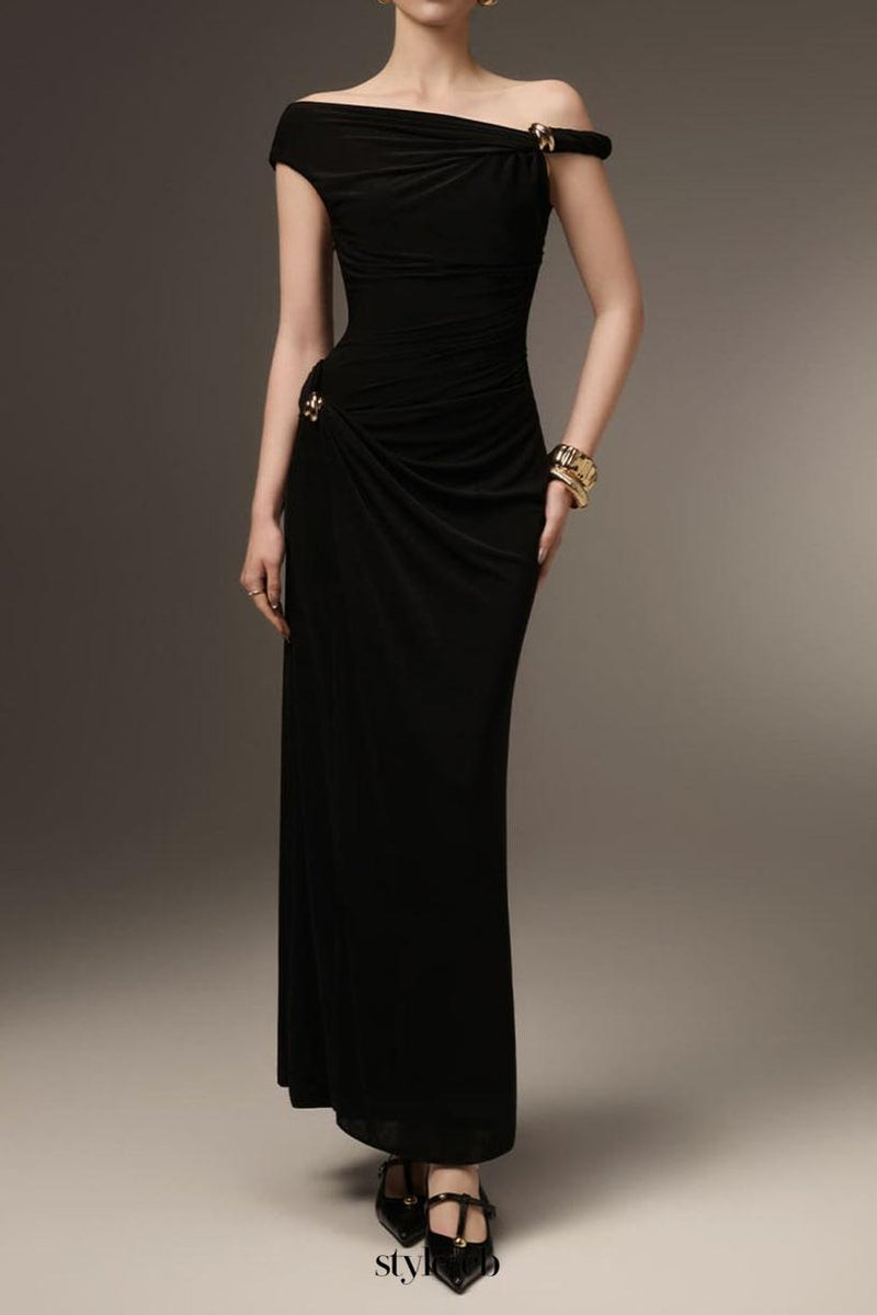 Deline Sheath Gathered Spandex Ankle Length Dress