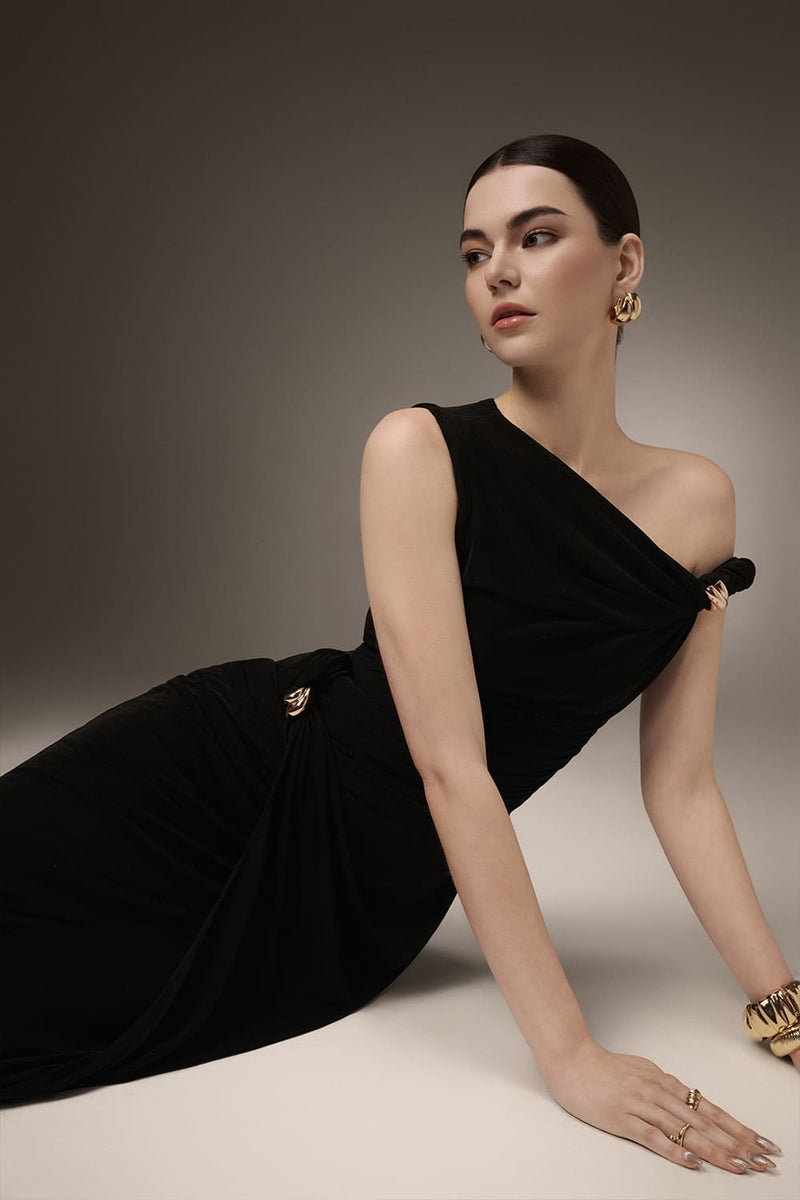 Deline Sheath Gathered Spandex Ankle Length Dress